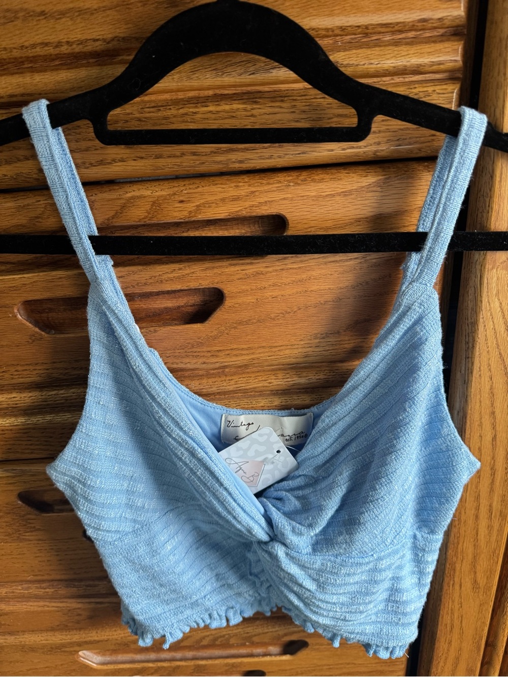 Light Blue Knit Twist-Front Cropped Tank